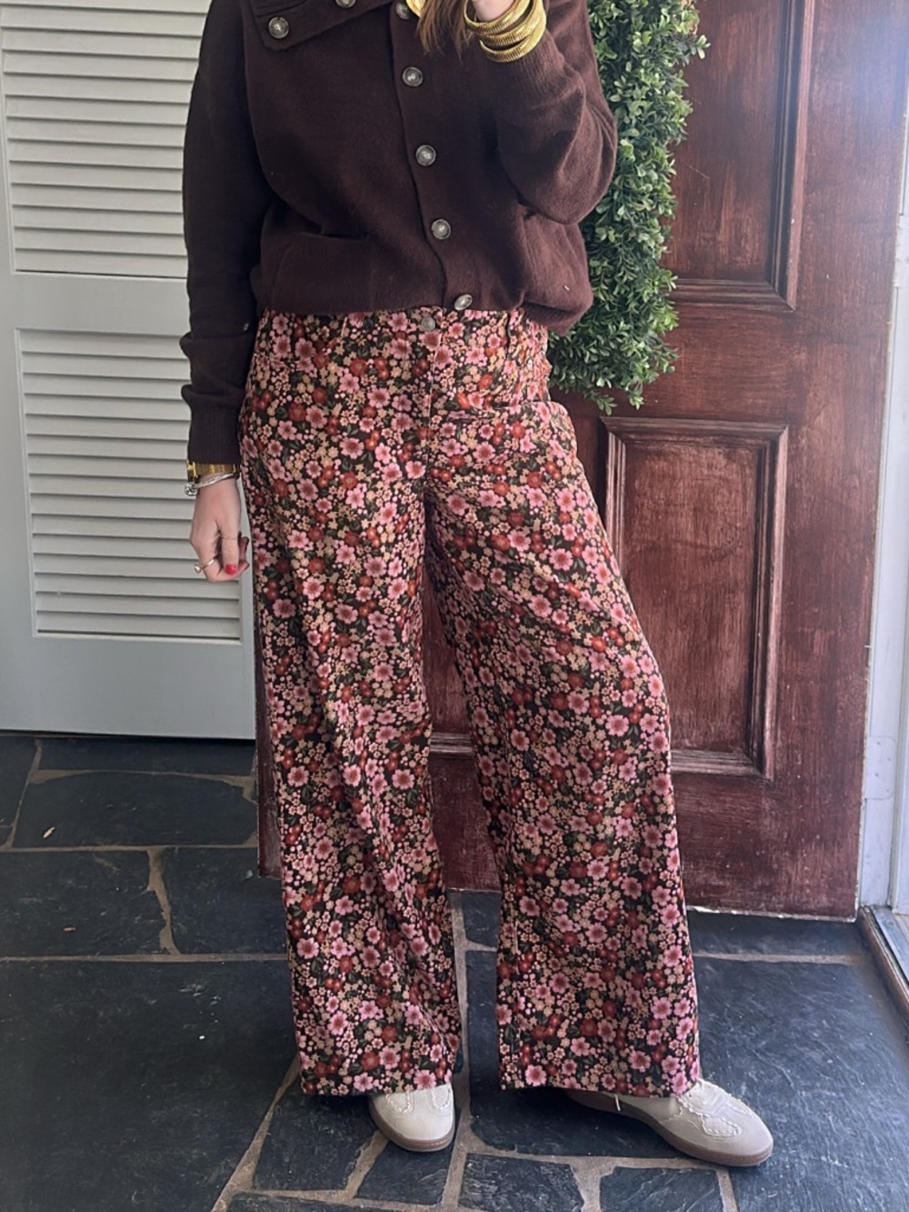 Worn Once - Wild Fable Corduroy Pink and Brown Floral Wide-Leg Pants
